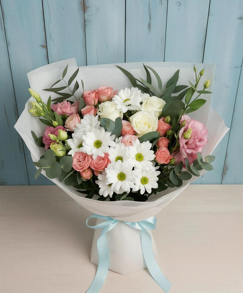 Букет цветов из: Розы, Лизиантусы и Хризантемы в Петропавловке Республики Бурятия