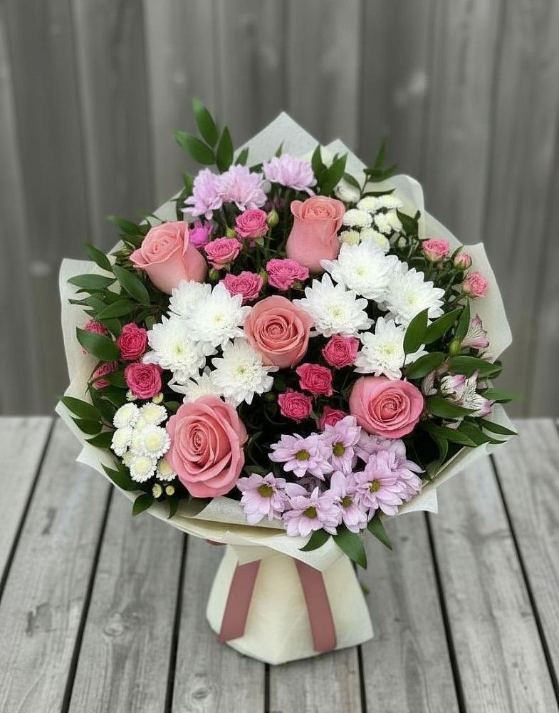 Букет цветов из: Альстромерии, Гвоздики, Розы и Хризантемы в Петропавловке Республики Бурятия