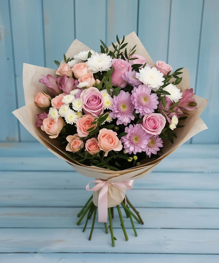 Букет цветов из: Хризантемы, Розы и Альстромерии в Петропавловке Республики Бурятия