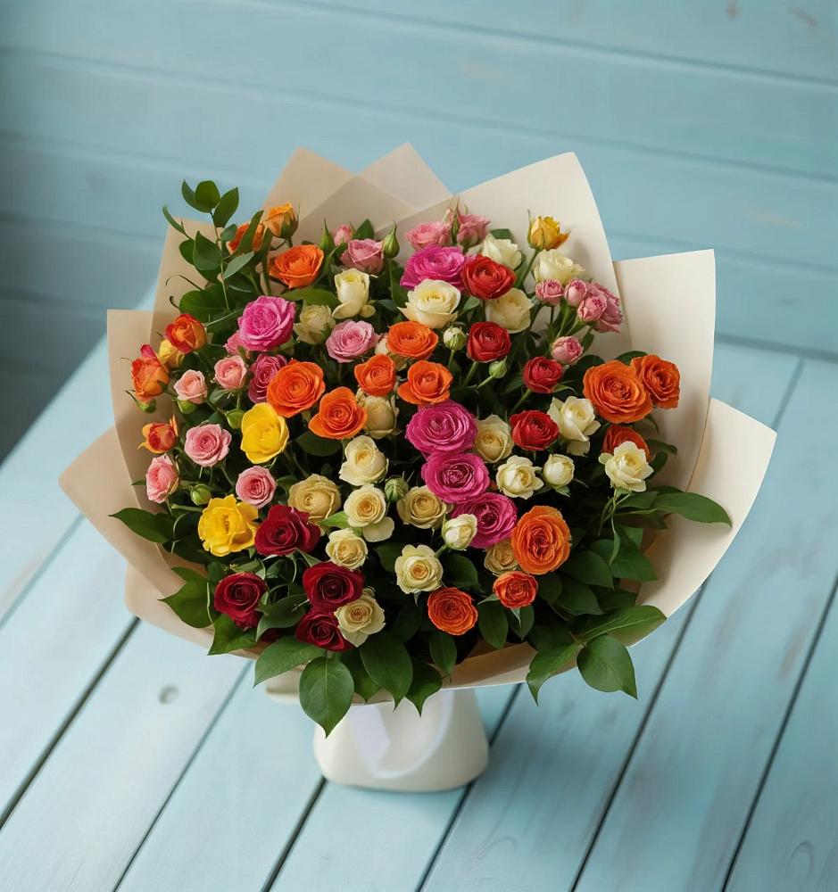 Букет Микс из разноцветных кустовых роз в Петропавловке Республики Бурятия