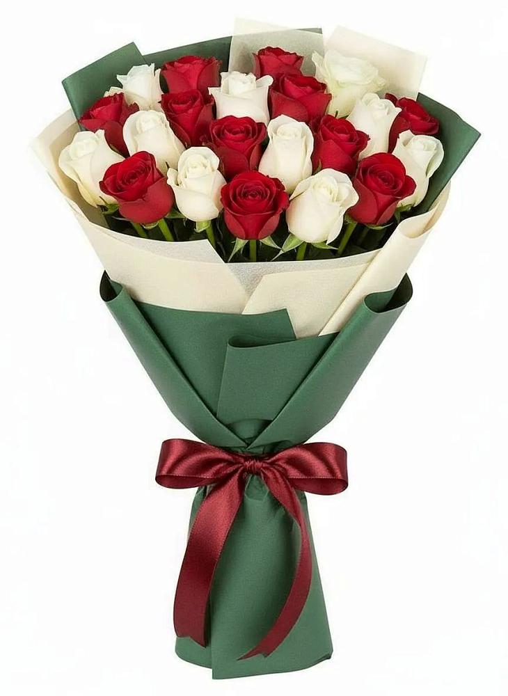Букет Микс из красных и белых роз в Петропавловке Республики Бурятия