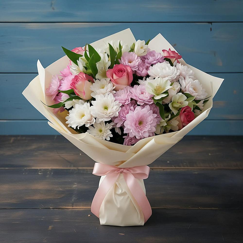 Букет цветов из: Хризантемы, Альстромерии и Розы в Петропавловке Республики Бурятия